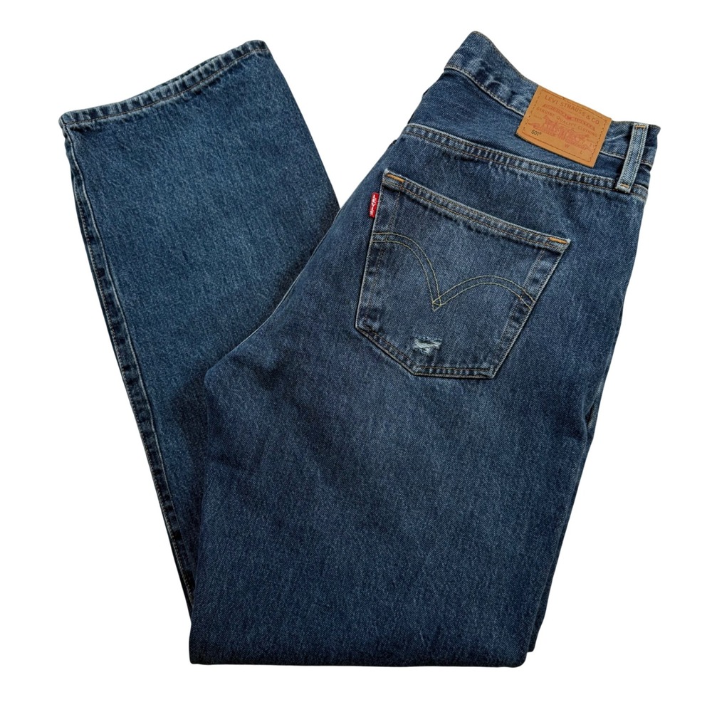 Levi's 501 Premium Original Jeans Mens 31x32 Blue Distressed Ripped Button Fly